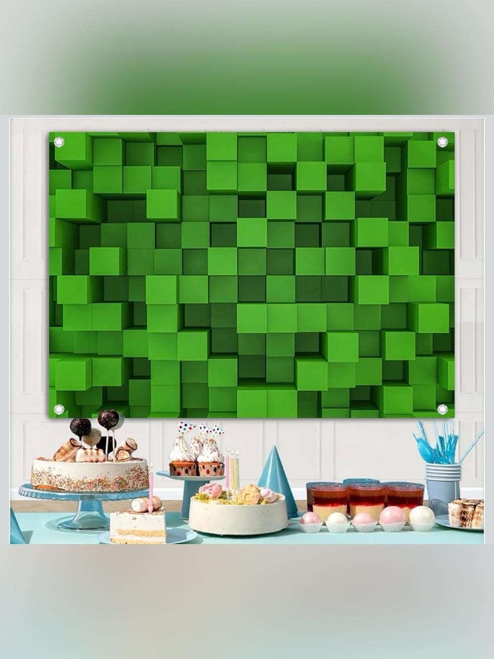 Green Pixel Mosaic Wall backdrop Art Panel - Unbranded